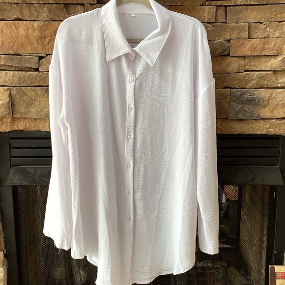 White oversized evil eye sequin blouse tunic coverup XL - Picture 3 of 7